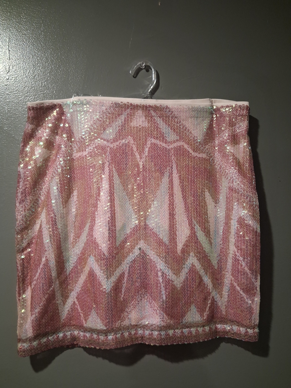 Decree Pink Sequin Chevron Mini Skirt